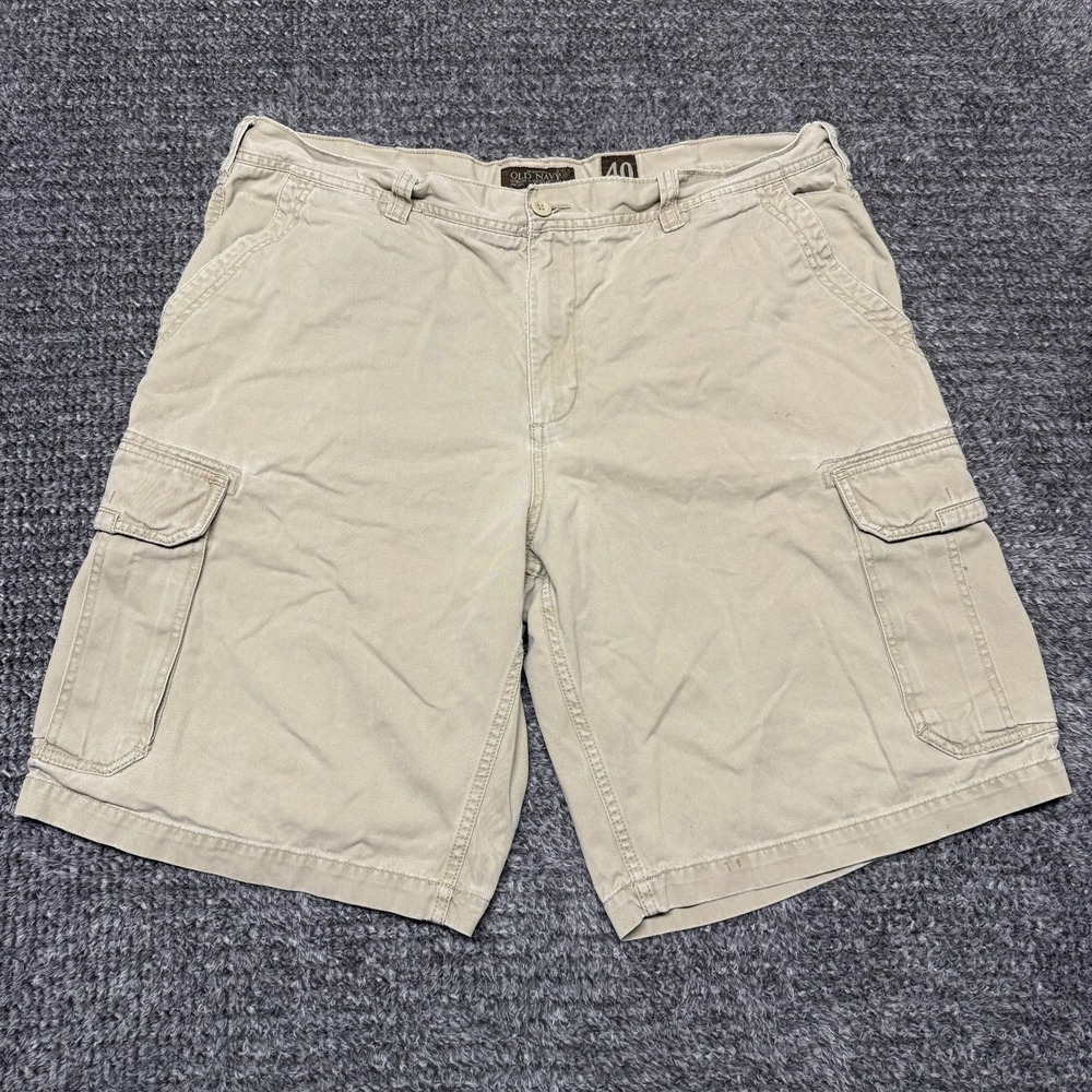 Vintage Old Navy Mens Cargo Shorts Size 40 Tan Flat Front Casual 100% Cotton Y2K